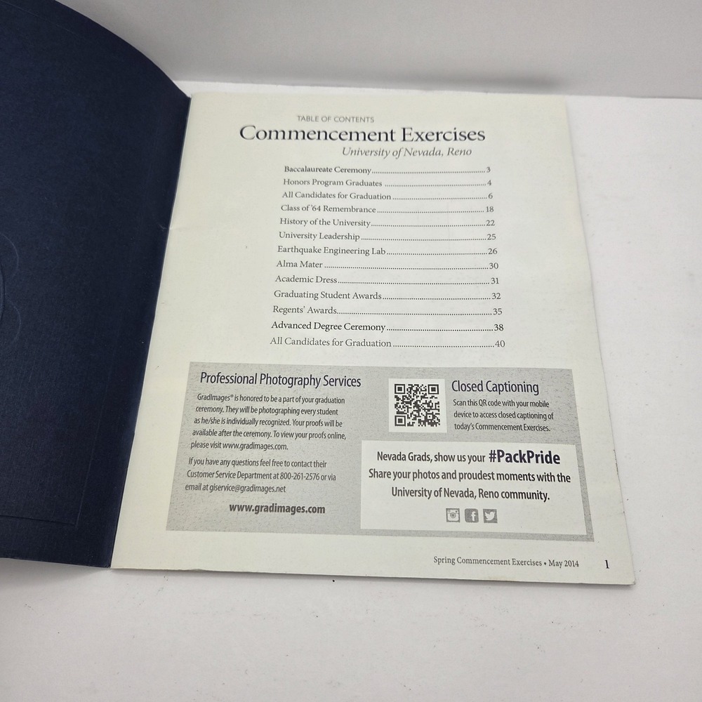 University of Nevada Reno Spring Commencement Program 2014 Graduation UNR - Picture 3 of 4